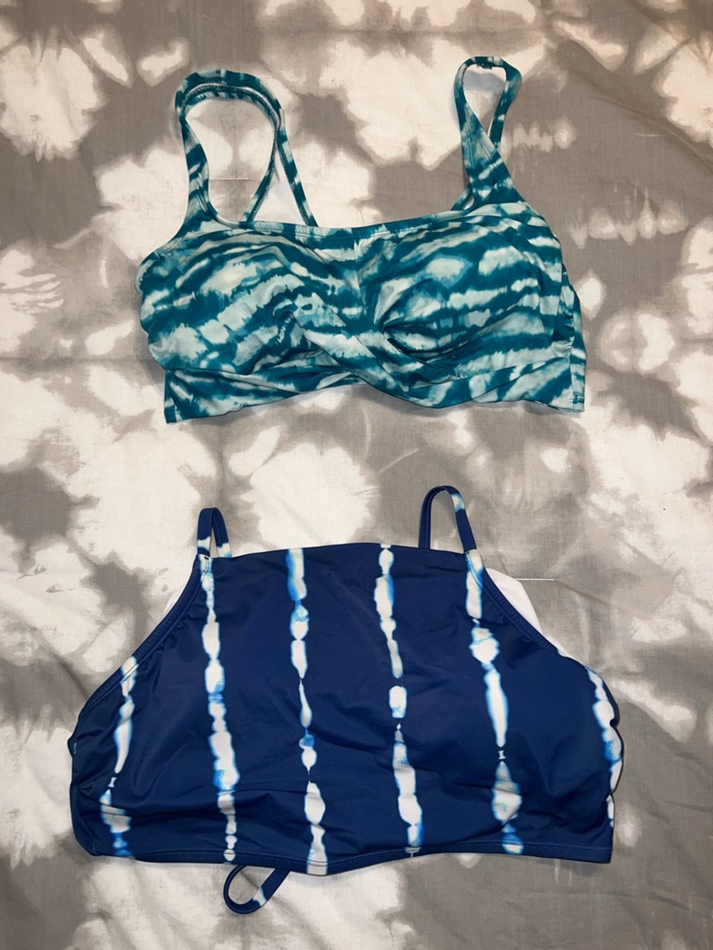 Bundle of 2 Women’s Tie-Dye Blue Swim Tops - Teal & Navy